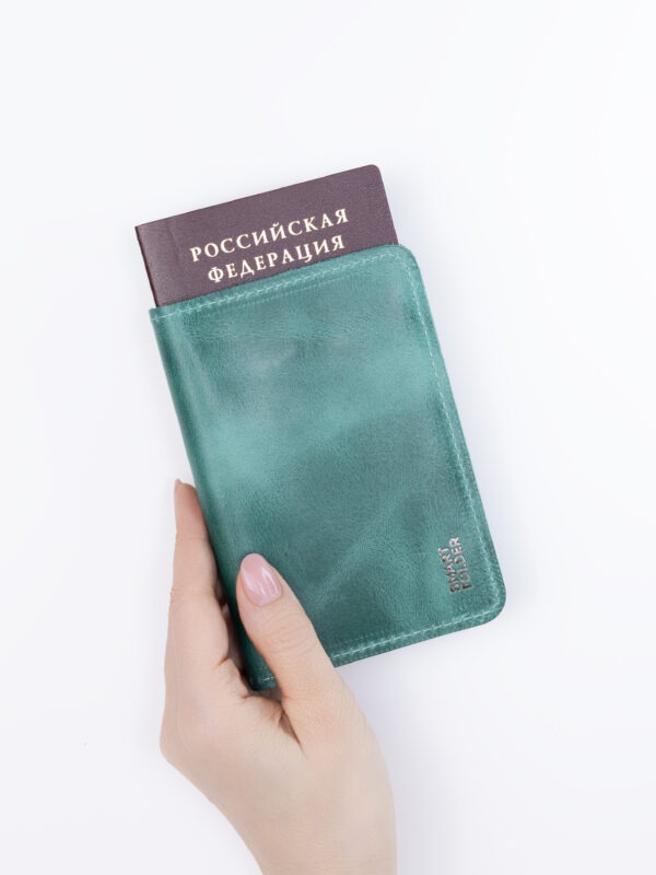 Обложка для паспорта, гладкая кожа, изумрудная