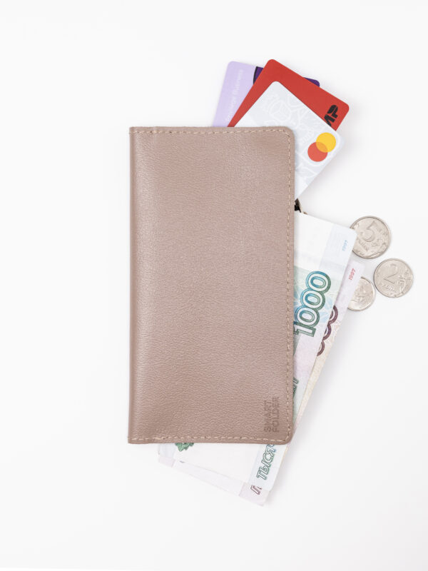 Кошелек, гладкая кожа, бежевый