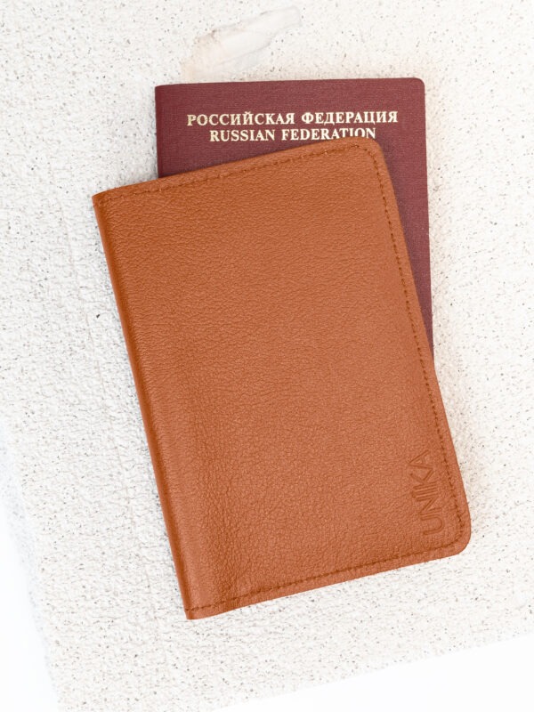 Обложка для паспорта, гладкая кожа, рыжая