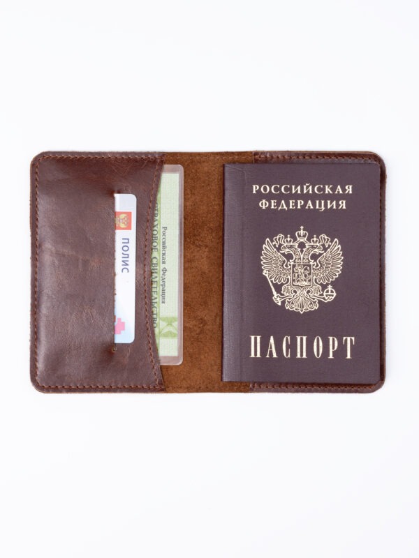 Обложка для паспорта, гладкая кожа, коричневая